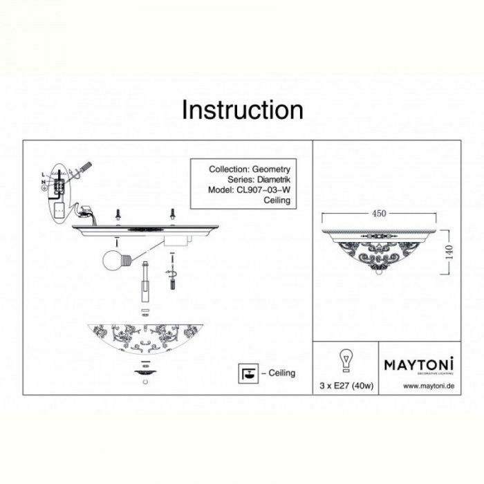 Настенно-потолочный светильник Maytoni Ceiling & Wall C907-CL-03-W фото