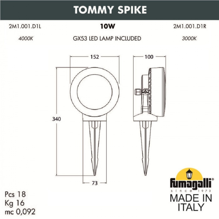 Грунтовый светильник Tommy 2M1.001.000.LXD1L Fumagalli фото