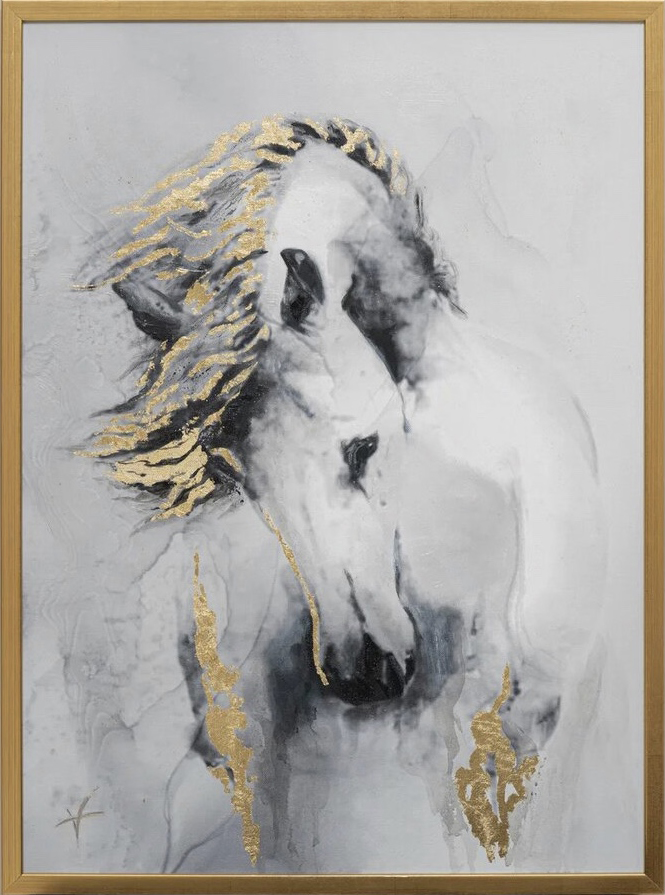 Холст "Белая лошадь" 50*70см, багет зол., без потали Garda Decor 89VOR-HORSE фото