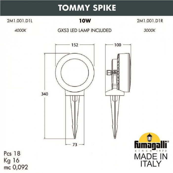 Грунтовый светильник Tommy 2M1.001.000.AXD1L Fumagalli фото