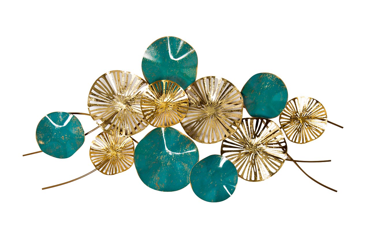 Настенный декор Цветы золотисто-бирюзовые 132,7х69,2х10,8 см Garda Decor 37SM-1111 фото