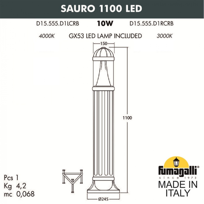 Наземный светильник Sauro D15.555.000.LXD1L.CRB Fumagalli фото